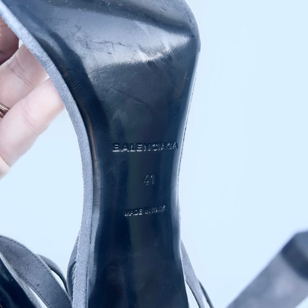 Balenciaga Maillon Suede Ankle Strap Heels Gray Grey Silver 41 Pumps 11 - Picture 11 of 11